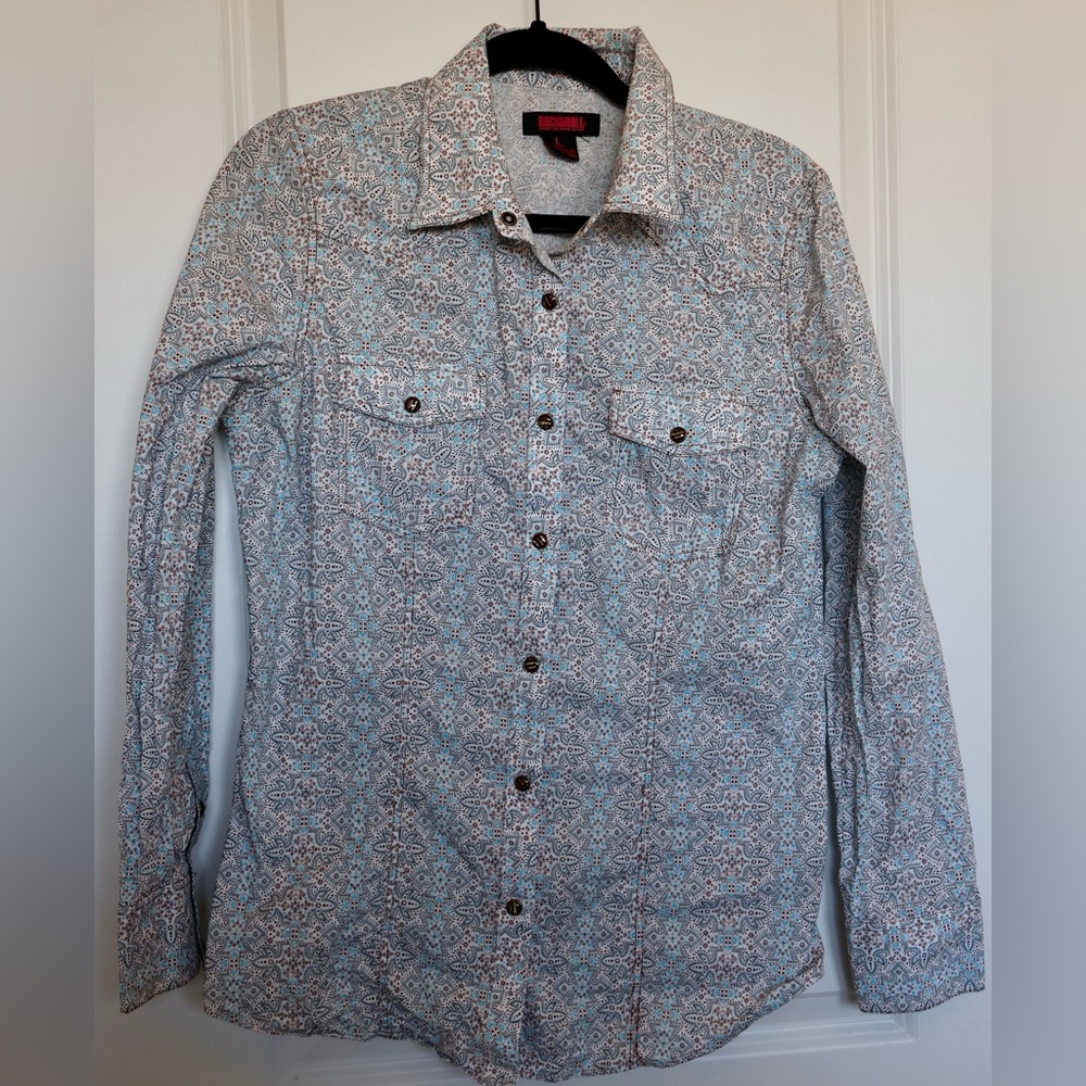 Blue and Brown Snap Button Women’s Shirt